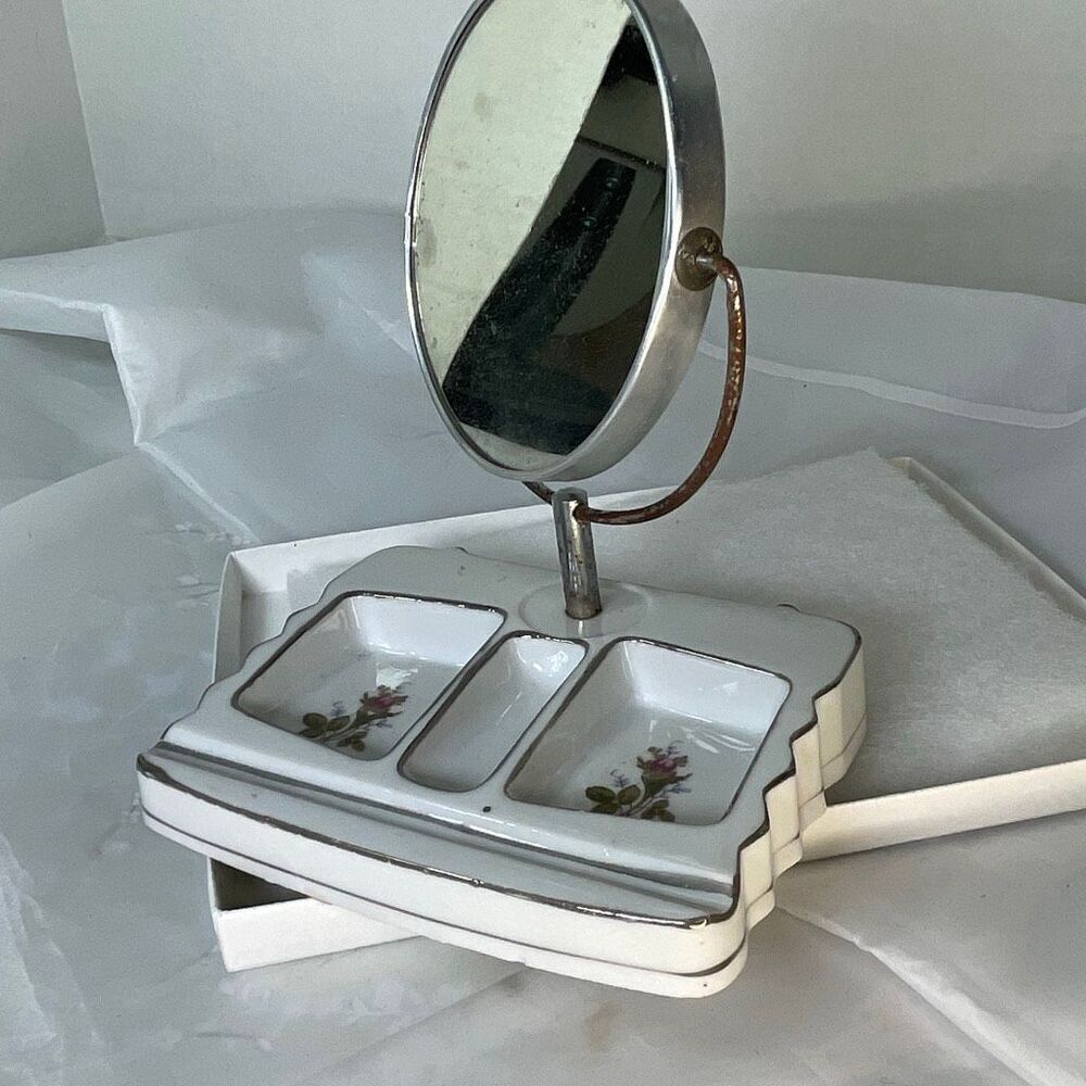 Vintage porcelain floral vanity with 2 sided mirror